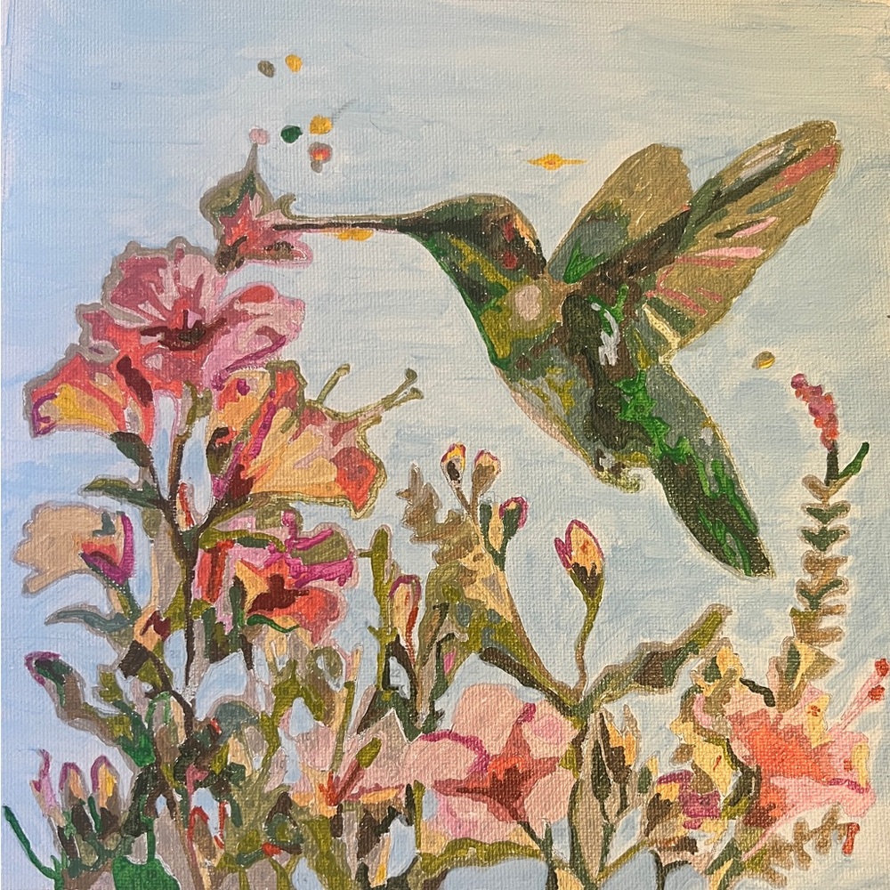 🌺🌺SOLD🌺🌺Abstract Floral Hummingbird PBN Painting